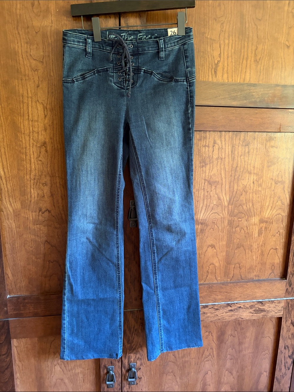 Free People Dark Blue Lace-Up Flare Jeans